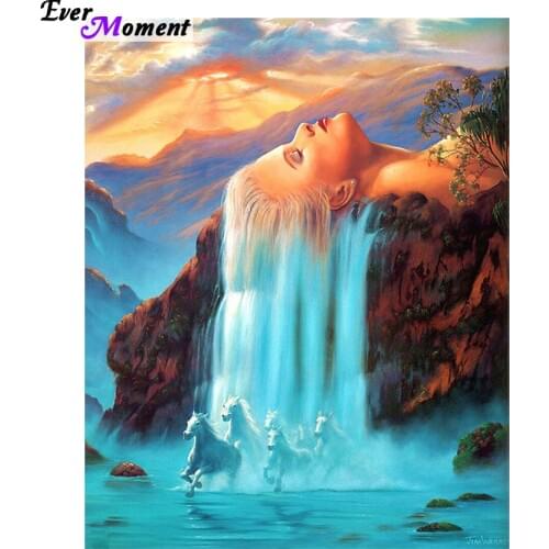 Home Decoration Diamond Embroideri Women Hair Animated Waterfall Horse picture of Rhinestones Beadwork Diamond Mazayka ASF004