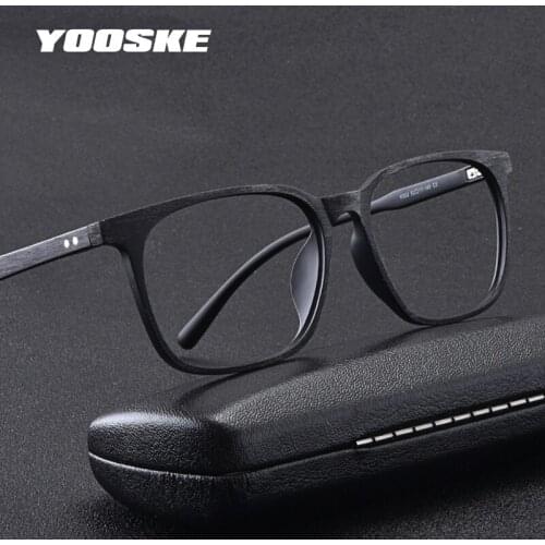 YOOSKE TR90 Myopia Spectacle Frame Men Ultralight Retro Big Frame Imitation Wood Grain Glasses Frame Fashion Casual Eyeglasses