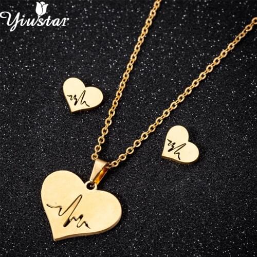 Yiustar Love Heart Stainless Steel Jewelry Lot Tiny Heartbeat in Love Heart Necklaces Gold ECD Pendant Chokers for Wedding Gifts