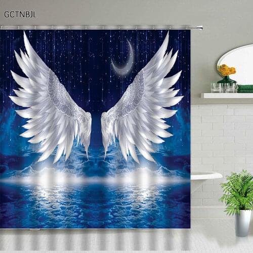 Angels in Heaven Shower Curtain Set Polyester Fabric Machine Washable Printed Background Wall Curtains for Bathroom Home Decor
