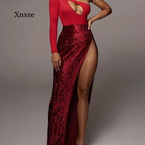 Womens Long Skirts, Womens Velvet Side Slits, Solid Color A-Line High-Waist Skirts, Ladies Casual Sexy Party Beach Skirts