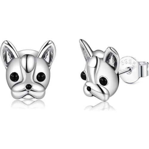 SILVERHOO 100% 925 Sterling Silver With Cubic Zirconia Loyal Dog Animal Small Stud Earrings For Women Anniversary Fine Jewelry