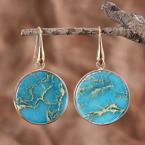 Sky Blue Natural Regalite Stones Women Drop Hook Earrings