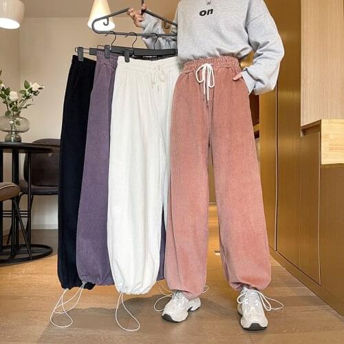2021 Summer Retro Corduroy Pants Womens High Waist Large Straight Pants Korean Harem Pants Casual Loose Sweatpants