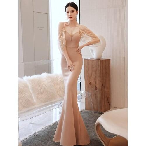 Bishop Sleeve Off The Shoulder V Neck Evening Dress Mermaid Backless Gowns Taffetal Elegant Party Robes Women Occation Vestidoes