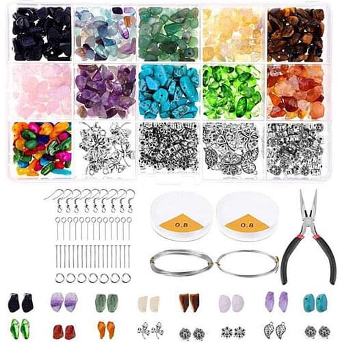 1046Pcs Irregular Gemstone Beads Kit With Spacer Beads For DIY Craft Bracelets Necklaces Pendant Jewelry Making Supplies