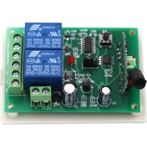 DC12V/24V 2CH RF Wireless Mini Switch Relay Receiver Learning Code Toggle Momentary Latched With Cover 315Mhz