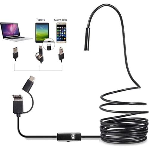 2m 3IN1 USB Dual Endoscope Camera HD Hard Cable Inspection Camera 8mm 6 LED Borescope for Android PC Endoscope New