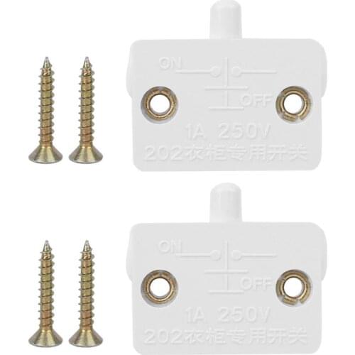 2Pcs Cabinet Closet Light Switch Automatic Reset Control Switch Supplies White