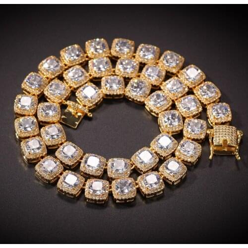 2021 New Hip Hop Mens Square Zircon Copper Inlaid Zirconium Necklace Accessories