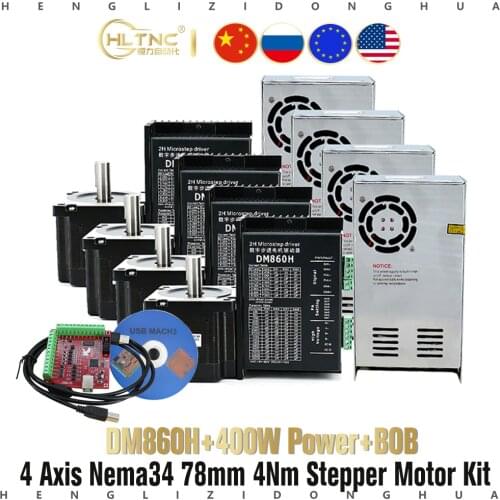 4 Axis Controller Kit 4N Shaft 14mm Nema 34 78mm Stepper Motor Driver DM860H+ Power 350W 48V CNC Milling Kit