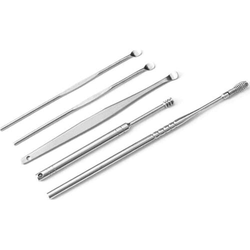 5pcs/set Ear Wax Pickers Stainless Steel Earpick Wax Remover Curette Ear Pick Cleaner Ear Cleaner Spoon Care Ear Clean Tool