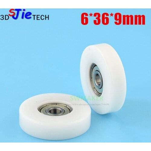 6*36*9mm Flat roller 626ZZ plastic bearing pulley, POM polyformaldehyde plastic wheel, nylon pulley / guide wheel