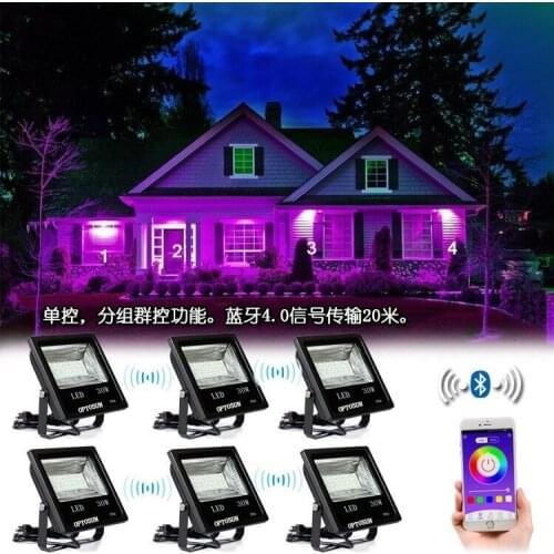 6pcs /lot Led Flood Lamp 30w Smart Bluetooth App Control Rgbw 16 Colorful Changable Dimming Waterproof Ip66 Outdoor Lighting