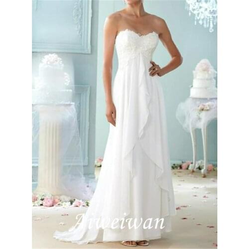 A-Line Wedding Dresses Sweetheart Neckline Sweep / Brush Train Chiffon Strapless Formal Plus Size with Ruffles Appliques 2021