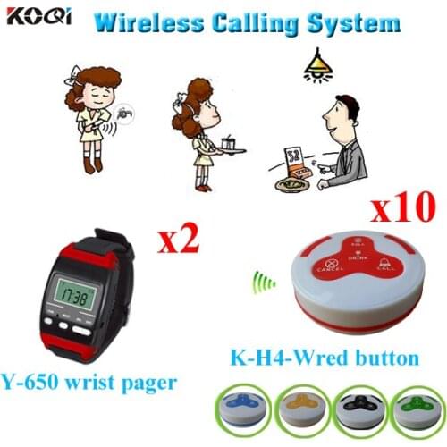 Wireless Buzzer Bell System Koqi CE Approved 433.92mhz Wireless Calling System For Spas And Salons ( 2 watch pager 10 buzzers )