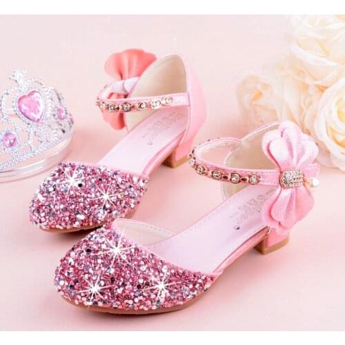 Kids Girls Princess Shoes Rhinestone Flower Low Heel Sandals Fashion Childrens Girl Wedding Party Dress Shoes