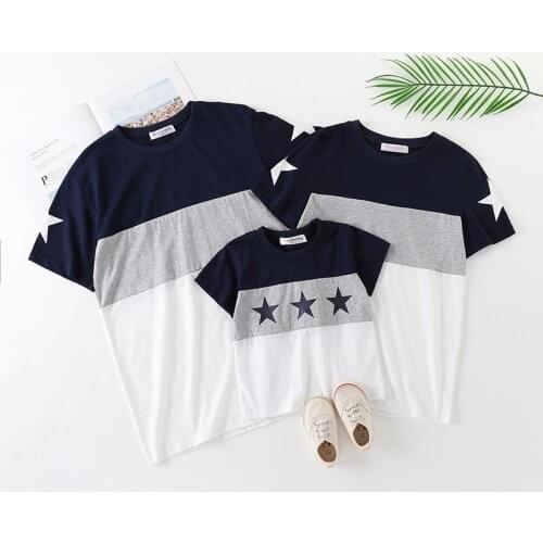 Summer Family T Shirt Star Pattern Patchwork Mother and Daughter Clothes Short-sleeve Father and Son Clothes Adults Kids Tops