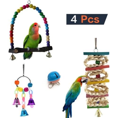 LHXMAS PET TOYS 4 PieceS suit Parrot toys combination set Toy bird