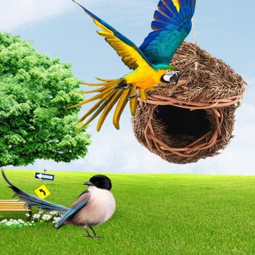 Handwoven Bird Cage Small Pet Cage Straw Animal Nest Hatching Breeding House Hanging Home Decor Ornaments Bird House