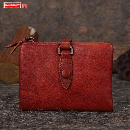 2021 Leather Mini Purse Women Wallet New Ladies Handmade Female Short Wallets Retro Leather Small Coin Purse Card Holder Wallets