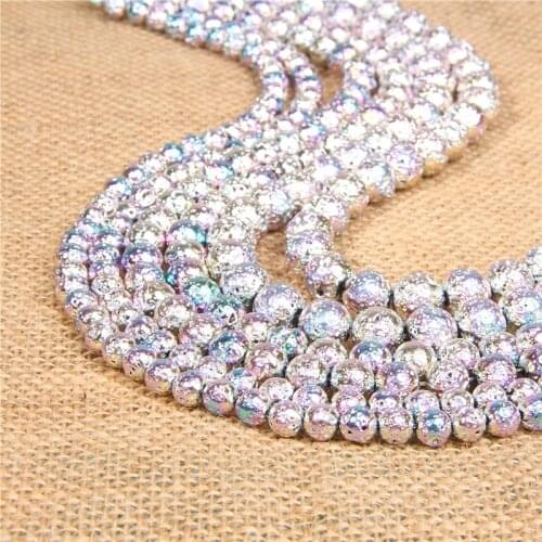 6 8 10mm Natural Electroplated Volcanic Stone Plated Lava Volcano Rock Loose Round Beads For DIY Making Jewelry Bracelets Strand