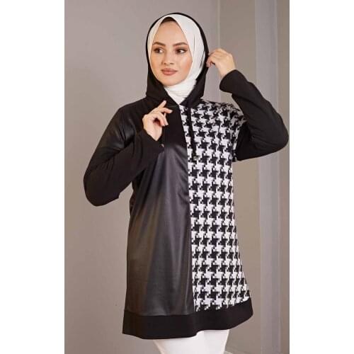 Leather Look Crowbar Pattern Sweat Summer Spring 2021 ladies muslim clothes for woman casual long sleeve