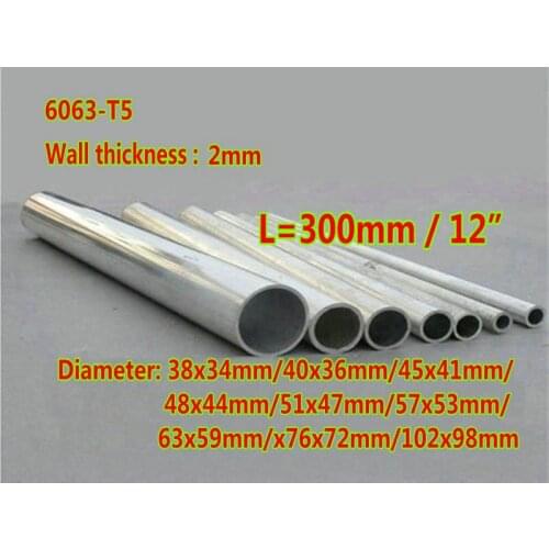 L=300mm 6063 T5 Aluminium Tube 2mm Thick AL Pipe Diameter 38x34/48x44/51x47/57x53/63x59/76x72/102x98mm For DIY Airplan/Boat/Car