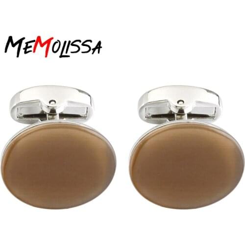 MeMolissa Vintage Opal Cuff links Luxury Light Brown Stone Cufflinks for Men High Quality Wedding/Party/Business Gift