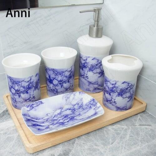 Creative Marble Texture Bathroom Accessories Set Ceramic Nordic Modern Classical Hand Painted Five Piece Set Shower Accessories