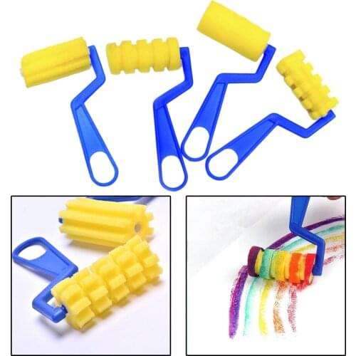 4 Pieces Foam Paint Brushes Kit Stencils Sponge Painting Roller Brushes Drawing Tool Tool Supplies