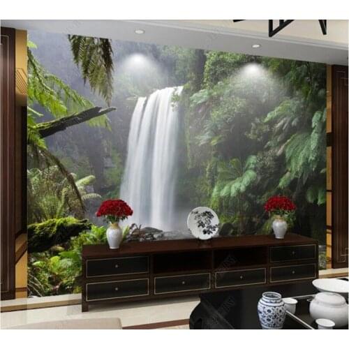 Papel de parede waterfall water vapor tropical rainforest 3d wallpaper mural,iving room tv wall bedroom wall papers home decor