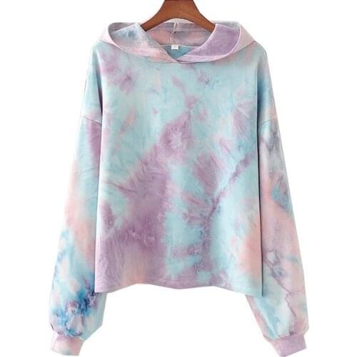 Autumn and winter new style womens clothing casual casual versatile loose thin tie-dye blouse long-sleeved hoodie