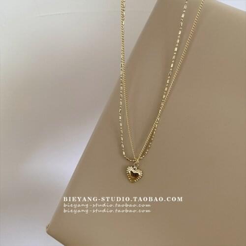 Korean Style Retro Niche Design Metal Love Round Beads Double Thin Chain Simple And Versatile High-End Necklace
