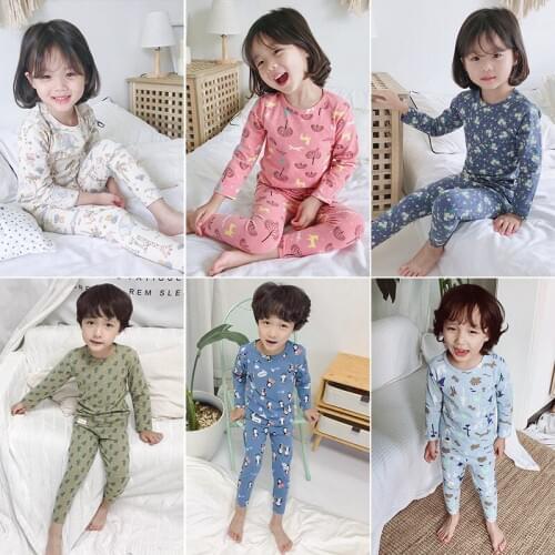 Baby Boys Girls Pajamas Sets Children Clothing Cartoon Underwear Kids Nightgowns Pyjama Long Sleeve Tops Pant Sleepwear Set