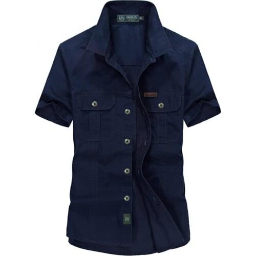 Hot Sale Summer Mens Solid Military Breathable Short Sleeves Shirts Male Masculina Business Casual Tops Comfortable Cotton 5XL