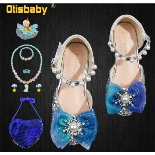 Children Fancy Girl Shining Crystal Pearl Snow Queen Sandals Kids Elsa Anna Princess Increase Leather Shoes for Girls Slipstop