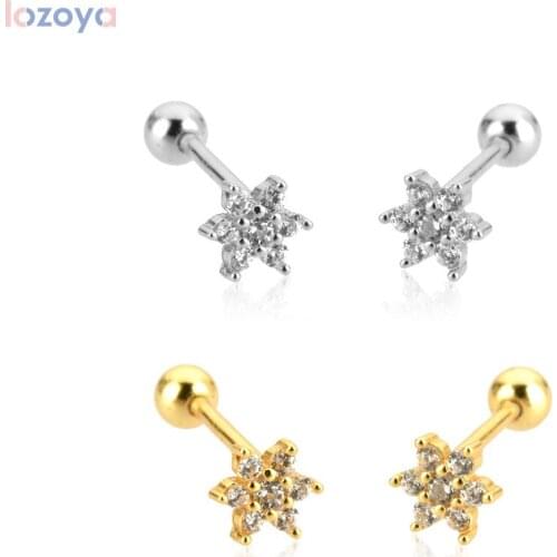 LOZOYA 925 Sterling Silver Gold 7 Zircon Flower Punk Clips Wedding Jewelry Gift Charm Stud Earring Tiny Small Small Rock