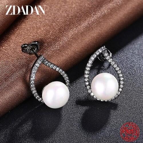 ZDADAN 925 Sterling Silver Water Drop Pearl Earrings For Women Fashion Jewelry Gift