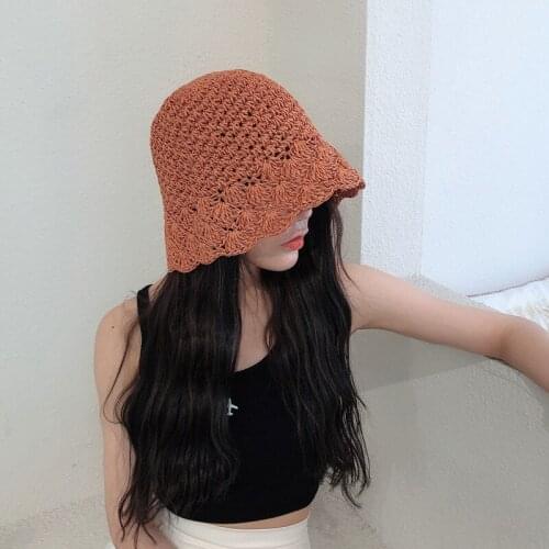 Hat Female Weave Petals Along Straw Hat Female Summer Sun Hat Small Bucket Fisherman Hat