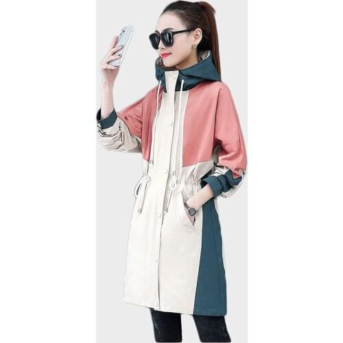 Trending Products Women coat Large size clothing for womens Spring Hooded Windbreaker Splice European fashion clothing 18