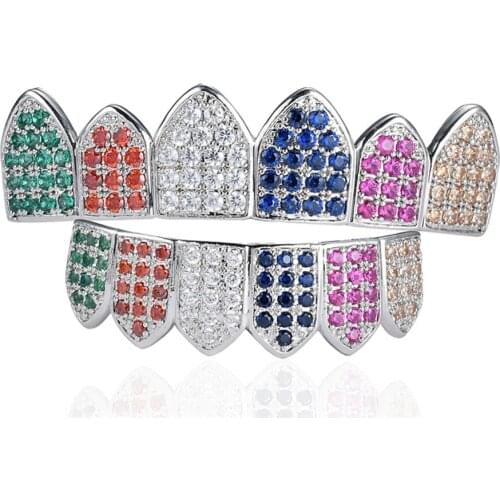 Hip Hop Iced Out Grillz Top & Bottom Teeth Grillz Colorful Punk Grills Dental Bling Bling Tooth Caps Rapper Jewelry