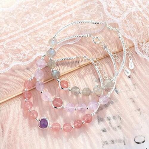 High Quality Bracelets 8mm Natural Stone Round Beads Silver Color Metal Creativity Vogue Jewelry 1 Pcs 20cm wk322