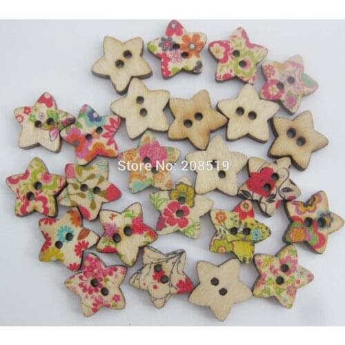 WBNWSW Fashion Buttons for craft decoration 150pcs/lot assorted colors 15MM Star shape sewing button wood painting