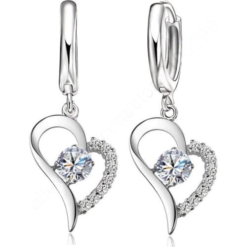 Heart Shape Cubic Zirconia Fine Jewelry 925 Sterling Silver Pendant Earrings Women Girls Party Wedding Earrings