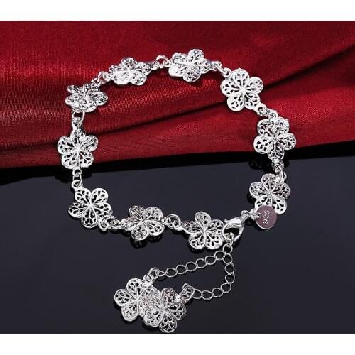 925 Sterling Silver Full Flower Bracelet For Women Wedding Engagement Party Fine Jewelry