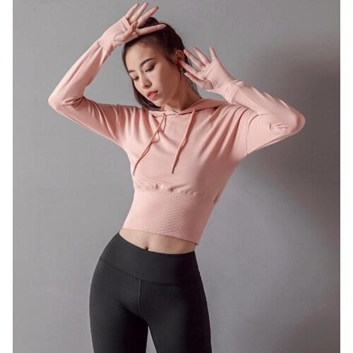 Women Fashion Yoga Top Running Hooded Breathable Long Sleeves Shirt Gym Bodybuilding Fit Stretchy Workout Breathable Sportswear