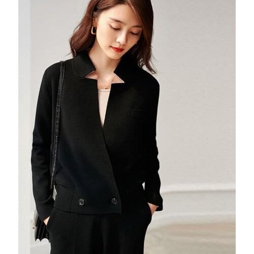 Women Wool Coat Casual Style 100% Wool Turn down Collar Long Sleeve Pocket Cardigan New Fashion