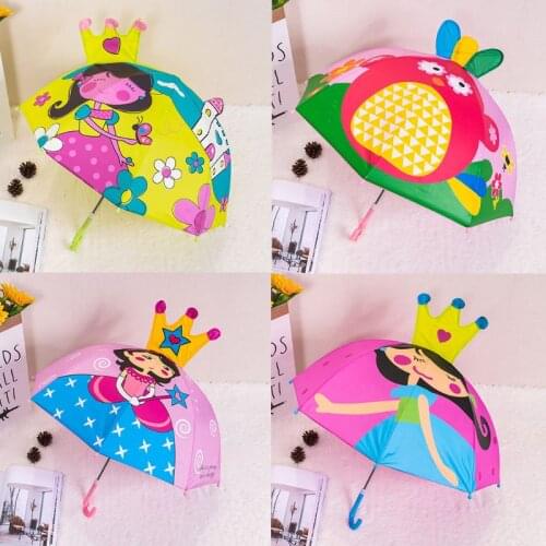 Children Umbrella Boys Girls Cartoon With Animal Ears Umbrella Custom Princess Long Handle Safe Light Portable Umbrella