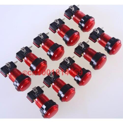 10pcs/lot 30mm LED illuminate Light Round Arcade Game LED Push Button For Arcade Video Games Projects & MAME Project DIY - Red